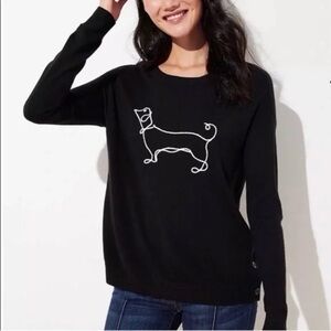 LOFT Black Crew Neck Sweater with Dachshund embroidery